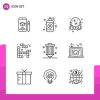 Outline Icon set Pack of 9 Line Icons isolated on White Background for responsive Website Design Print and Mobile Applications Creative Black Icon vector background