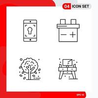 Creative Set of 4 Universal Outline Icons isolated on White Background Creative Black Icon vector background