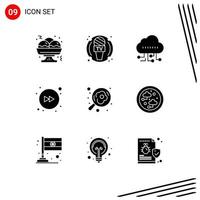 Set of 9 Vector Solid Glyphs on Grid for connected pan manage cooking right Editable Vector Design Elements
