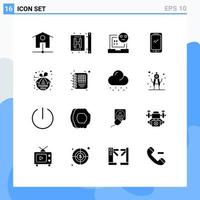 Set of 16 Commercial Solid Glyphs pack for iphone mobile bad smart phone error Editable Vector Design Elements