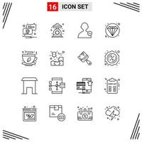 16 iconos estilo de línea basados en cuadrícula símbolos de esquema creativos para el diseño de sitios web signos de icono de línea simple aislados en fondo blanco 16 conjunto de iconos fondo de vector de icono negro creativo
