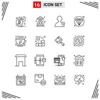 16 Icons Line Style Grid Based Creative Outline Symbols for Website Design Simple Line Icon Signs Isolated on White Background 16 Icon Set Creative Black Icon vector background