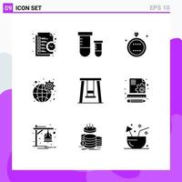 Modern Set of 9 Solid Glyphs Pictograph of settings global space gear ring Editable Vector Design Elements