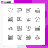 Set of 16 Vector Outlines on Grid for security payment file credit banking Editable Vector Design Elements