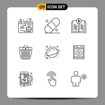 Group of 9 Modern Outlines Set for laundry science investing rotation shopping Editable Vector Design Elements