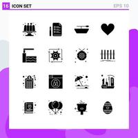 Pack of 16 Modern Solid Glyphs Signs and Symbols for Web Print Media such as automation water boat springboard like Editable Vector Design Elements