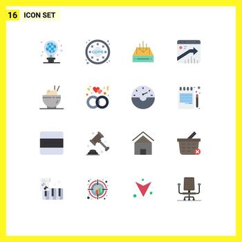 Set of 16 Vector Flat Colors on Grid for report browser inbox arrow delivery Editable Pack of Creative Vector Design Elements