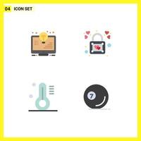 Set of 4 Commercial Flat Icons pack for bulb temperature light bulb lock weather Editable Vector Design Elements