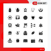 Modern Set of 25 Solid Glyphs and symbols such as present jewel herbal medicine love hot Editable Vector Design Elements