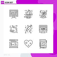 Line Icon set Pack of 9 Outline Icons isolated on White Background for Web Print and Mobile Creative Black Icon vector background