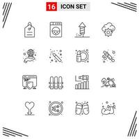 Universal Icon Symbols Group of 16 Modern Outlines of magic international fireworks global technology Editable Vector Design Elements