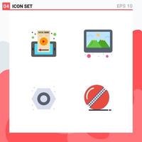 Group of 4 Modern Flat Icons Set for web page nut cell picture plumbing Editable Vector Design Elements