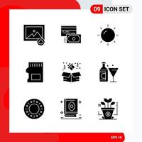 Creative Set of 9 Universal Glyph Icons isolated on White Background Creative Black Icon vector background