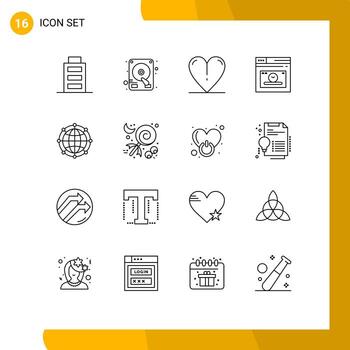 conjunto moderno de 16 contornos y símbolos tales como tecnología internet primavera tiempo global elementos de diseño vectorial editables vector