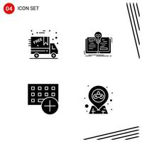 Collection of 4 Vector Icons in solid style Pixle Perfect Glyph Symbols for Web and Mobile Solid Icon Signs on White Background 4 Icons Creative Black Icon vector background