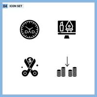 Pack of 4 Modern Solid Glyphs Signs and Symbols for Web Print Media such as clock cut timepiece crop reduction Editable Vector Design Elements