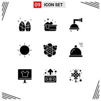 User Interface Pack of 9 Basic Solid Glyphs of atom light relaxing bath layout design Editable Vector Design Elements