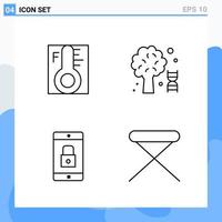 Modern 4 Line style icons Outline Symbols for general use Creative Line Icon Sign Isolated on White Background 4 Icons Pack Creative Black Icon vector background