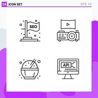 Set of 4 icons in Line style Creative Outline Symbols for Website Design and Mobile Apps Simple Line Icon Sign Isolated on White Background 4 Icons Creative Black Icon vector background