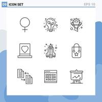 Set of 9 Modern UI Icons Symbols Signs for pencil rocket marriage filter love groom Editable Vector Design Elements