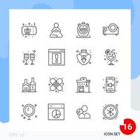 Modern Pack of 16 Icons Line Outline Symbols isolated on White Backgound for Website designing Creative Black Icon vector background