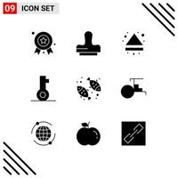 Solid Glyph Pack of 9 Universal Symbols of healthy diet eject security lock Editable Vector Design Elements