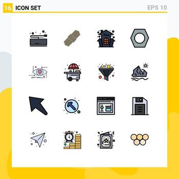 User Interface Pack of 16 Basic Flat Color Filled Lines of science future celebration advanced bolt Editable Creative Vector Design Elements