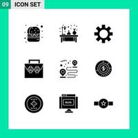 9 User Interface Solid Glyph Pack of modern Signs and Symbols of destination material setting construction bag Editable Vector Design Elements