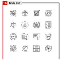 Group of 16 Outlines Signs and Symbols for sink garbage hardware disposal gluten Editable Vector Design Elements