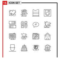 16 íconos generales para el diseño de sitios web, impresión y aplicaciones móviles 16 símbolos de esquema signos aislados en fondo blanco 16 icon pack creative black icon vector background