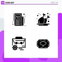 conjunto de 4 iconos en estilo sólido símbolos de glifos creativos para el diseño de sitios web y aplicaciones móviles signo de icono sólido simple aislado en fondo blanco 4 iconos fondo de vector de icono negro creativo