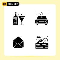 4 Creative Icons for Modern website design and responsive mobile apps 4 Glyph Symbols Signs on White Background 4 Icon Pack Creative Black Icon vector background