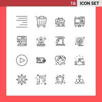 Universal Icon Symbols Group of 16 Modern Outlines of hierarchical structure maker usa machine files Editable Vector Design Elements