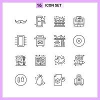 16 Icons in Line Style Outline Symbols on White Background Creative Vector Signs for Web mobile and Print Creative Black Icon vector background