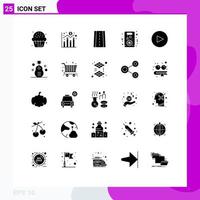 Pictogram Set of 25 Simple Solid Glyphs of play present economy love flower Editable Vector Design Elements