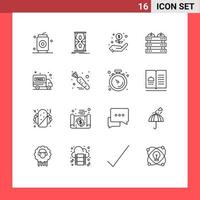 Mobile Interface Outline Set of 16 Pictograms of delivery truck food time dinner apple Editable Vector Design Elements