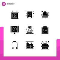 Pack of 9 creative Solid Glyphs of technology hologram notification support help Editable Vector Design Elements