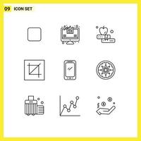 Pack of 9 Modern Outlines Signs and Symbols for Web Print Media such as android smart phone education phone layout Editable Vector Design Elements