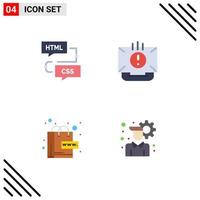 Set of 4 Modern UI Icons Symbols Signs for coding mail flowchart contact online Editable Vector Design Elements