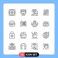 16 Line Black Icon Pack Outline Symbols for Mobile Apps isolated on white background 16 Icons Set Creative Black Icon vector background