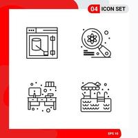 Creative Set of 4 Universal Outline Icons isolated on White Background Creative Black Icon vector background