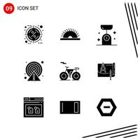 colección de 9 iconos vectoriales en estilo sólido símbolos de glifo perfecto de píxel para web y móvil signos de icono sólido sobre fondo blanco 9 iconos fondo de vector de icono negro creativo