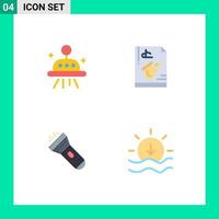 Set of 4 Modern UI Icons Symbols Signs for astronomy light file play flash Editable Vector Design Elements
