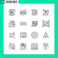 paquete de 16 iconos de estilo de línea establece símbolos de esquema para imprimir signos creativos aislados en fondo blanco 16 conjunto de iconos fondo de vector de icono negro creativo