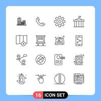 16 User Interface Outline Pack of modern Signs and Symbols of map clear telephone greece columns Editable Vector Design Elements