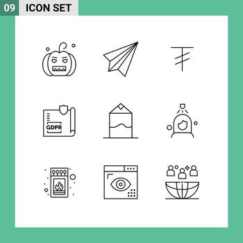 paquete de línea vectorial editable de 9 contornos simples de página crema enviar documento de bloqueo elementos de diseño vectorial editables vector