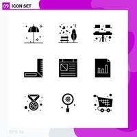 Pictogram Set of 9 Simple Solid Glyphs of page app desk engineering carpenter Editable Vector Design Elements