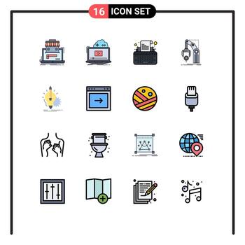 16 Creative Icons Modern Signs and Symbols of mechanism factory streaming automation typewriter Editable Creative Vector Design Elements