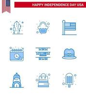 paquete de iconos de vector de stock de día americano 9 signos y símbolos de línea para la decoración de la fiesta día de la bandera fecha elementos de diseño de vector de día de EE. UU. Editable americano