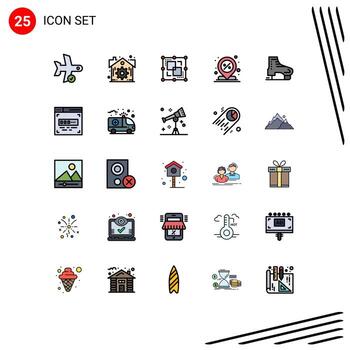 Mobile Interface Filled line Flat Color Set of 25 Pictograms of alpine percent divide location center Editable Vector Design Elements